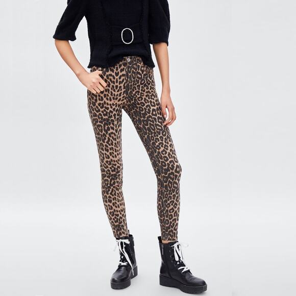 Zara Denim - 2/$30 ZARA Leopared High Rise Skinny Jeans Jeggings 4 Tan Black Pockets #7309